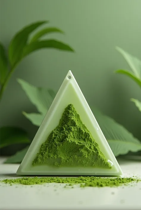 Matcha packaging with a triangular shape ,  the image based on Matchsflix matcha 