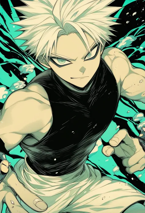 score_9, score_8_up, score_7_up, 1boy, solo, tank top, sleeveless,spiked hair,
,Ragna_the_revenger