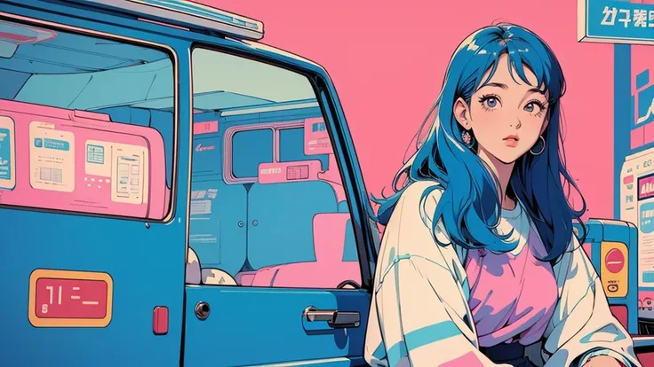 lo-fi, cill,  city pop,  Scenery, New Retro,  nostalgic , 80s culture,  Retro Pop Illustrations,  vivid color,  Fancy Wallpapers ,