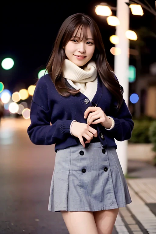 (Masterpiece,  best quality, Perfect Anatomy,  highres icon, 8k, realistic, photo realistic, natural skin texture, no makeup:1.2), Japanese girl stops watching Christmas illuminations, age20, (very cute:1.2), shy smile, (large breasts and perfect style:1.2...