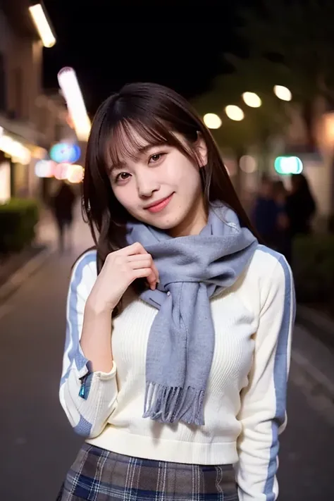 (Masterpiece,  best quality, Perfect Anatomy,  highres icon, 8k, realistic, photo realistic, natural skin texture, no makeup:1.2), Japanese girl stops watching Christmas illuminations, age20, (very cute:1.2), shy smile, (large breasts and perfect style:1.2...