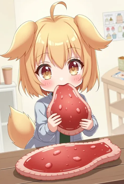 女の子 犬の獣人 塊の🍖を食べる 可愛い アニメ