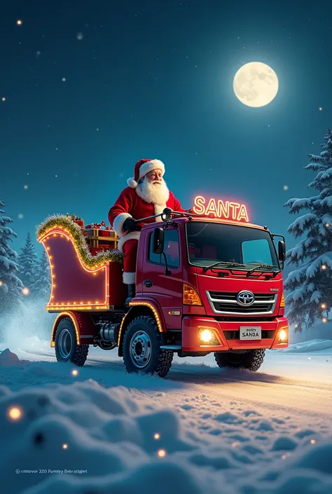 Generate a Santa sleigh for me but without reindeer but a Hino 300 truck