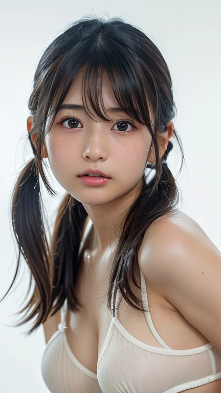 realistic pictures　4K High Resolution　 Japanese girls 　 beautiful girl　 twin tails　amount　 Glossy Lips　 with a plump upper lip 　 Rustic Vibe 　attractive and  beautiful girl　mole　 small tits　 tank top in front of urinal　 flat chested　 small breasts　AAA Cup　...