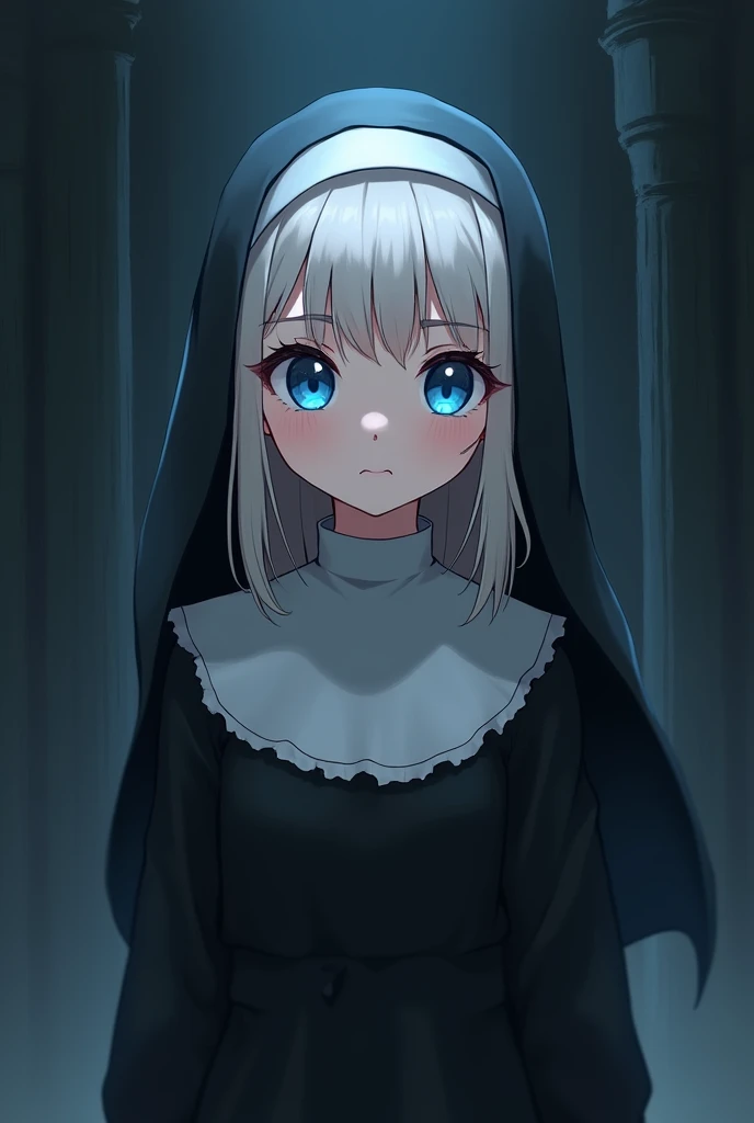 Blue eyes anime black loli nun