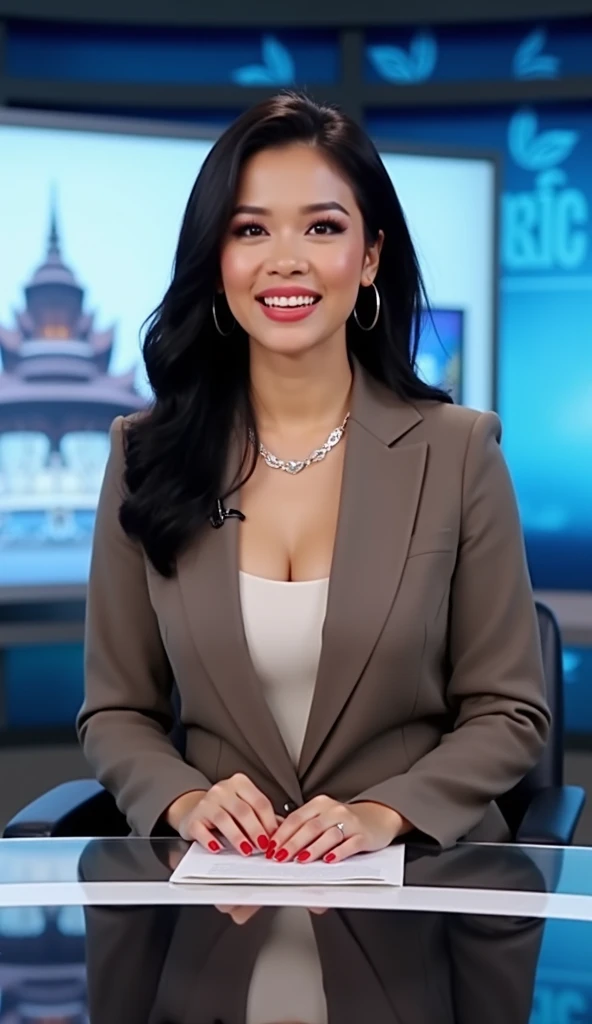 beautiful cambodian anchor lady telling the news