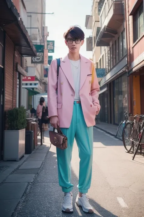 male,  pose dynamically in expensive and fashionable clothes inspired by Zheng Yanjuns style, Designed by Gucci ::3, Tumbler, 鄭燕軍のスタイルに触発された,   digital art ,  internet boy Lofi meme , Trends in this, Catalogue photo, 3D rendering beeple, rhadsとlois van baa...