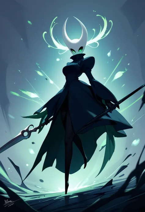 Hollow knight PornoQueen Full Body hair green eyes glowing