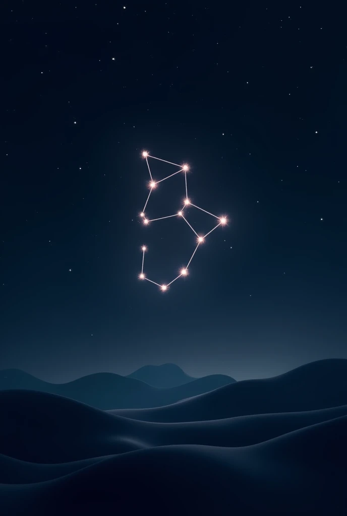  “A minimalist constellation representing the zodiac sign ,  formed by bright stars connected by thin lines in a deep starry night sky, with dark shades of blue and black ,  creating a serene and cosmic atmosphere .”