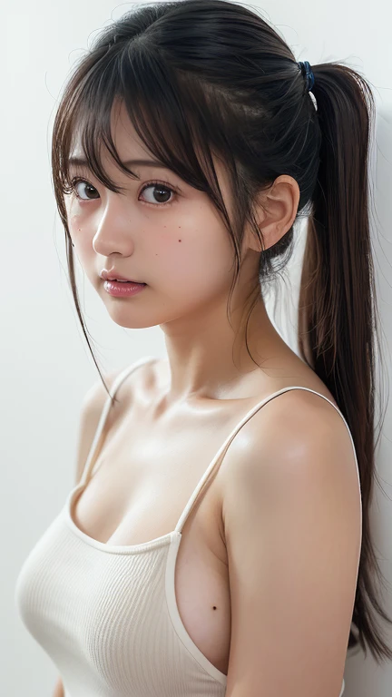 realistic pictures　4K High Resolution　 Japanese girls 　 beautiful girl　 twin tails　amount　 Glossy Lips　 with a plump upper lip 　 Rustic Vibe 　attractive and  beautiful girl　mole　 small tits　 tank top in front of urinal　 flat chested　 small breasts　AAA Cup　...