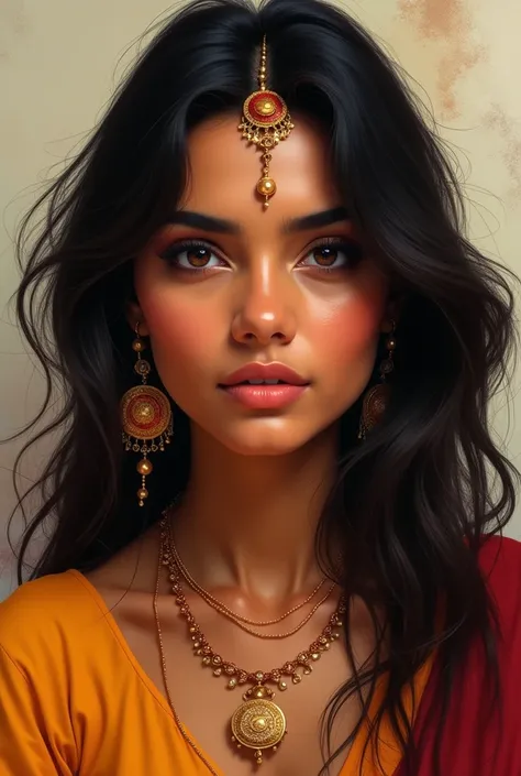 An expressive portrait of a young woman from India