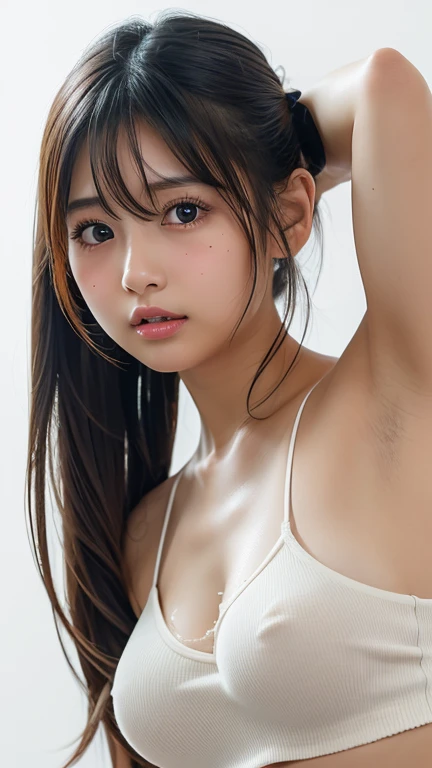 realistic pictures　4K High Resolution　 Japanese girls 　 beautiful girl　 twin tails　amount　 Glossy Lips　 with a plump upper lip 　 Rustic Vibe 　attractive and  beautiful girl　mole　 small tits　 tank top in front of urinal　 flat chested　 small breasts　AAA Cup　...