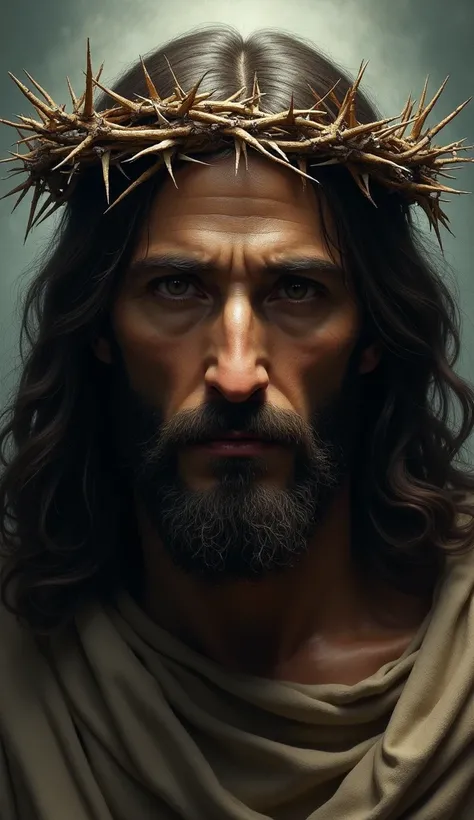 Believe me the face of the Catholic God looking straight ahead and with the crown of thorns