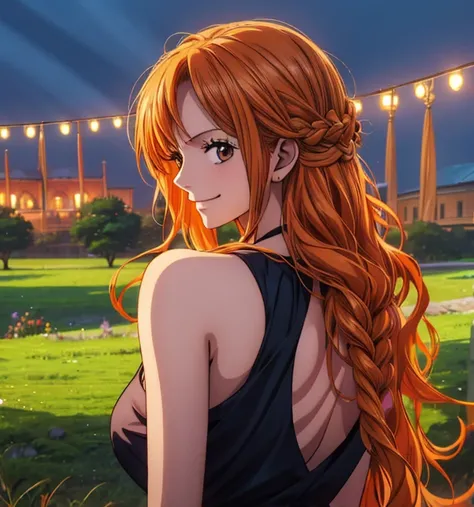 (masterpiece, top quality, 4K, 8k,   high definition  , 最高masterpiece:1.2),  super detailed, ( realistic , photo realistic , photo- realistic :1.37),   Maintaining Anime Style  ,  Nami in One Piece, 1 girl , pale orange hair hidden in thick grass ,Beautifu...