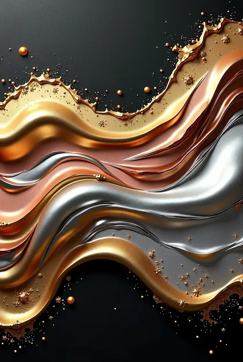 Waves of metallic paint blending in gold, silver, and copper tones, with shiny reflections