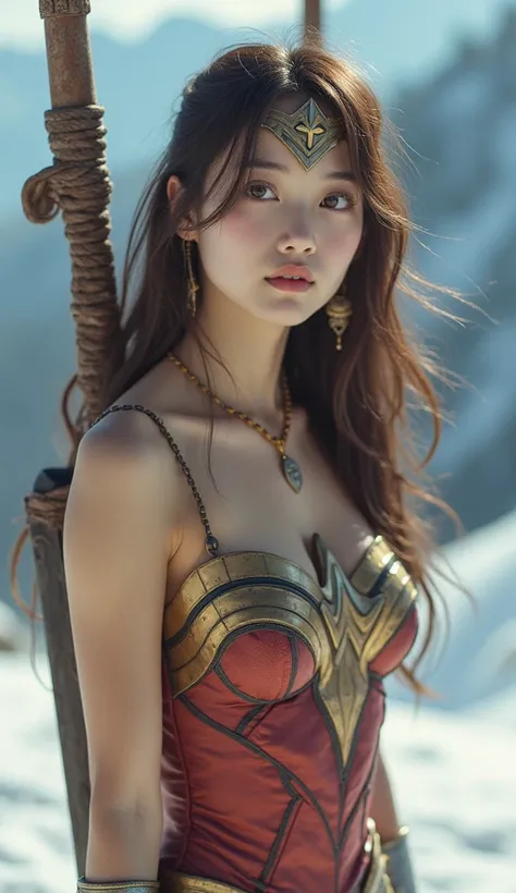 Cute  Japanese 、 laughing、 Wonder Woman hanging upside down。 live action、 brown hair、  masterpiece on penis 、  pretty girl 、  beautiful eyes 、Narrow eyes、 Eyes Swollen 、A Shining Place、 top quality、超 high definition 、(reality:1.4)、 movie lighting、 Very Bea...