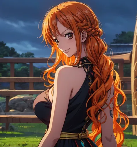 (masterpiece, top quality, 4K, 8k,   high definition  , 最高masterpiece:1.2),  super detailed, ( realistic , photo realistic , photo- realistic :1.37),   Maintaining Anime Style  ,  Nami in One Piece,( 1 girl ), pale orange hair hidden in thick grass ,Beauti...