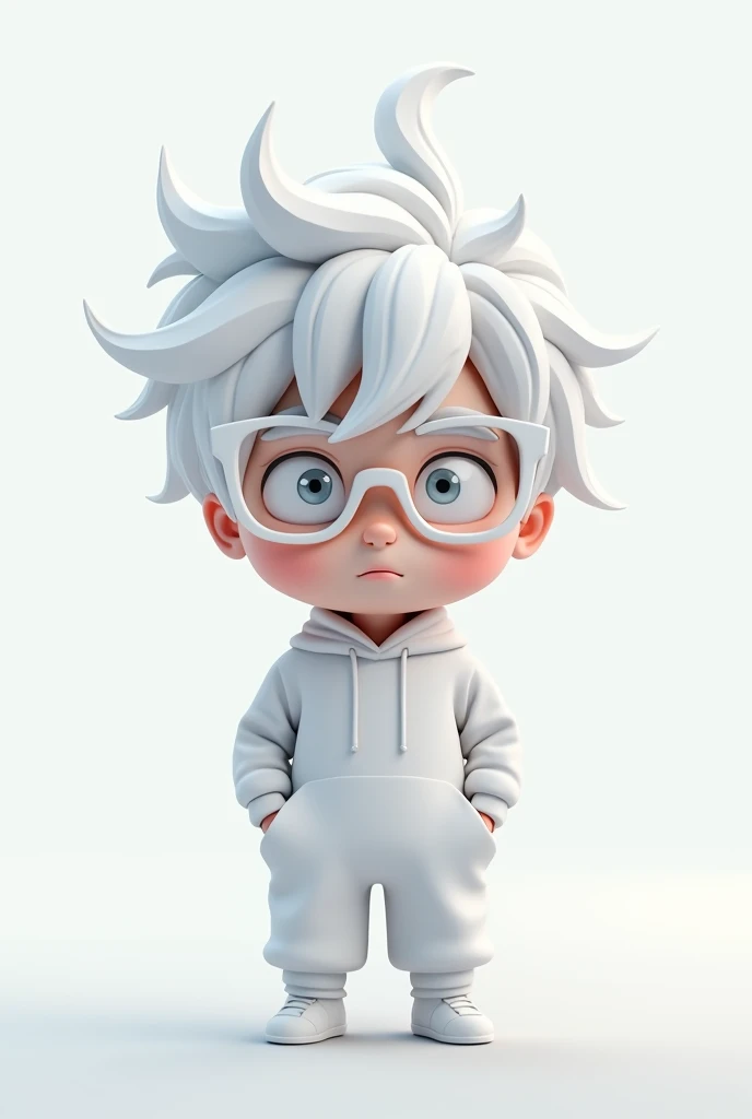 A MAN A MAN UNDERSTANDEDA handsome cute character Skibidi white eyes white hair dressed in white with white glasses with different emotions a zebi man