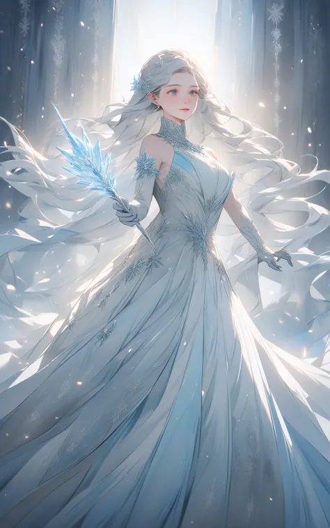 Snow Ball Dance
A beautiful girl in a luxurious ice-themed gown, decorated with intricate snowflake patterns and glowing in soft blue hues. She holds a crystal wand, and snow swirls around her in a magical blizzard. Her long hair flows like icy water, shim...