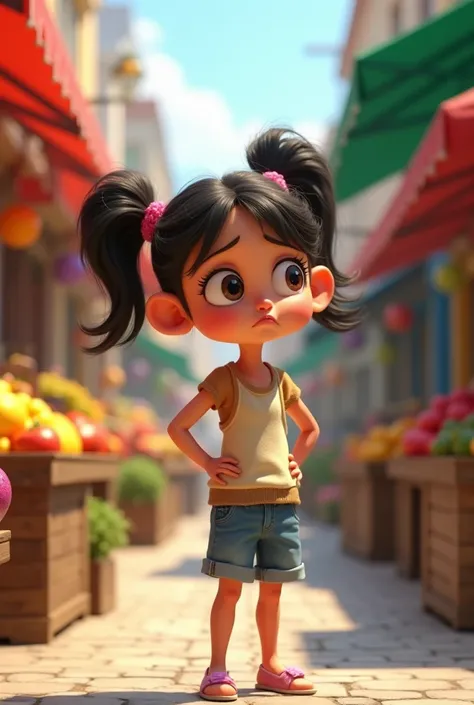  girl, Stand sideways, Hands, feet, waist, Pouting, Make an angry face, Fresh market background , รูปแบบ 3D Disney-Pixar