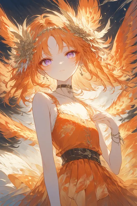 Masterpiece, high quality, high resolution, 16K, highly detailed background, digital painting, unreal engine, Makoto Shinkai illustration, hyperrealistic, fantasy, petite girl, A radiant phoenix with golden feathers, beautiful face, beautiful skin, long ey...