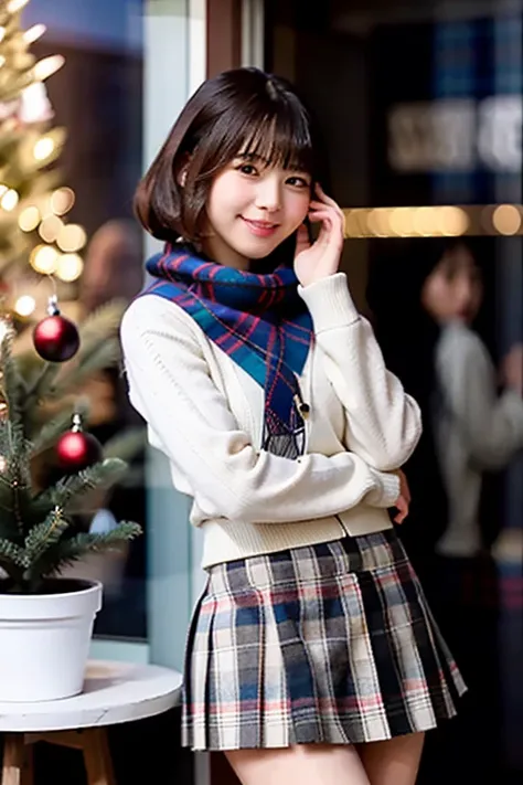 (Masterpiece,  best quality, Perfect Anatomy,  highres icon, 8k, realistic, photo realistic, natural skin texture, no makeup:1.2), Japanese girl stopping in front of a shop window, age20, (very cute:1.2), shy smile, (large breasts and perfect style:1.2), (...