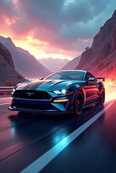 A modern American car like Ford with a dynamic background