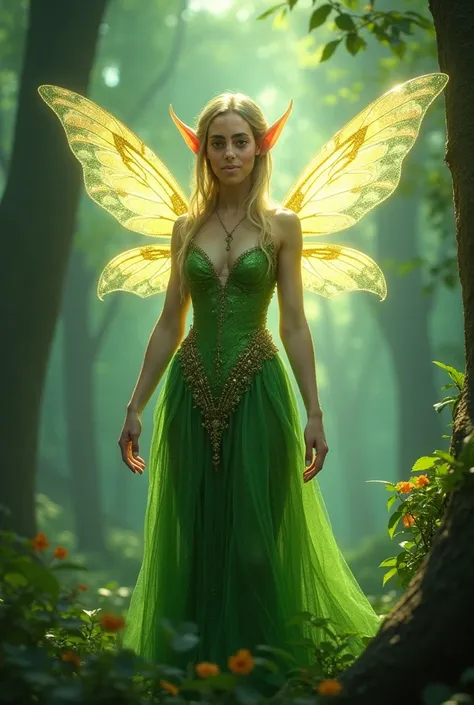  The character would be seen with elven features and in a green elf costume with fairy wings, He would be in the middle of an elven forest and shine would come out behind him 