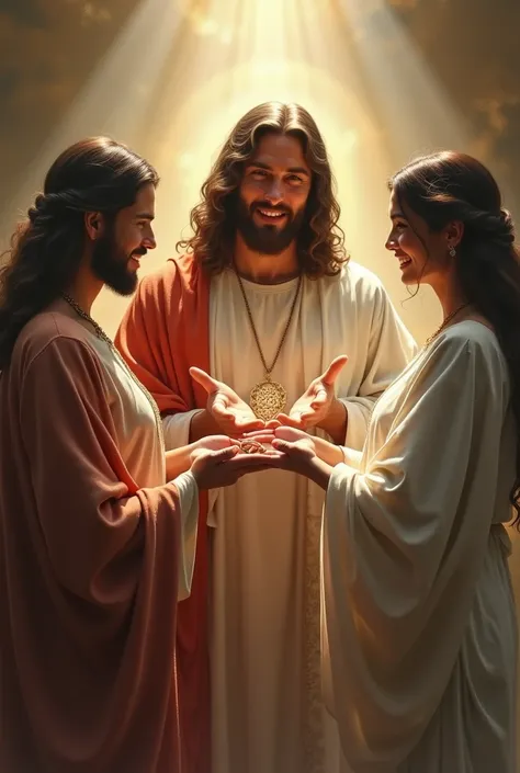 Image of Jesus holding two rings in his hand marrying a man and a woman 