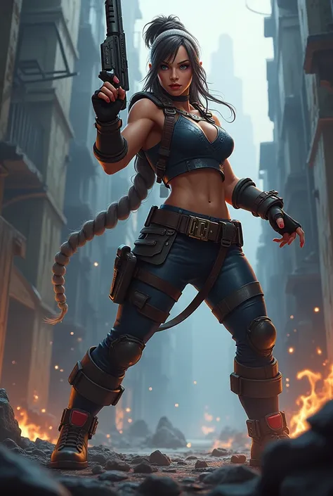 Create the image of the street sentinel character Scylla from the game Call of Duty Mobile with a weapon from the game the Swiftblade in her hand, a very dynamic image of the character 