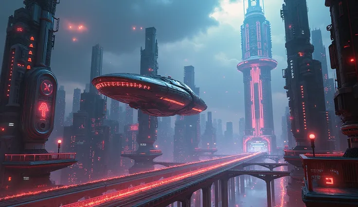 a beautiful futuristic city,cyberpunk city,skyscrapers,hovercrafts,flying cars,neon lights,glowing architecture,advanced technology,cinematic lighting,dramatic shadows,vibrant colors,intricate details,stunning cityscape,detailed environment,photorealistic,...