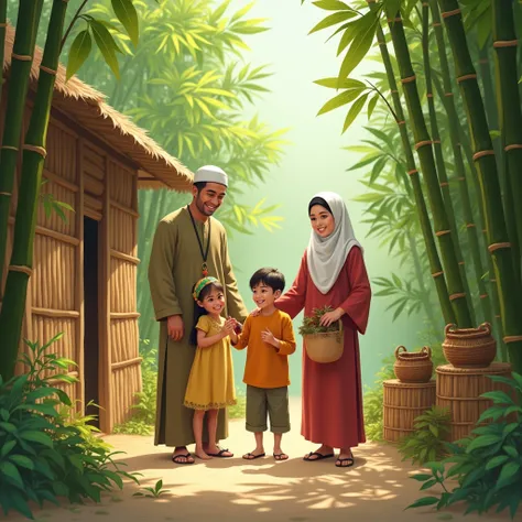 A Muslim boy and his family live in a small bamboo house of a village