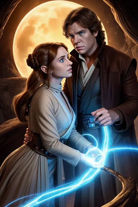 In the mystical World Between Worlds, Han Solo with brown hair and brown eyes, Luke Skywalker with sandy blonde hair and blue eyes, Princess Leia Organa Solo with long brown hair and brown eyes, and Mara Jade with long red hair and green eyes embark on a r...