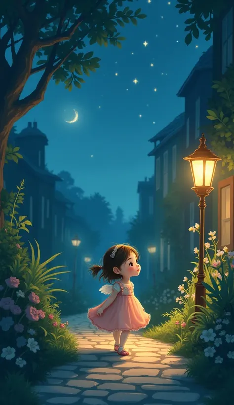  cute　 girl　Walking at night　Please generate an image