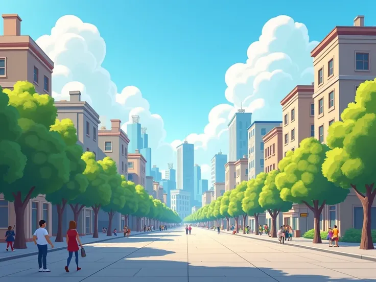 Can you create a beautiful city background with a large pavement square in the centre of the image? Has to be clear, withput people in it. Can you make it more in cartoon style but to look more realistic.