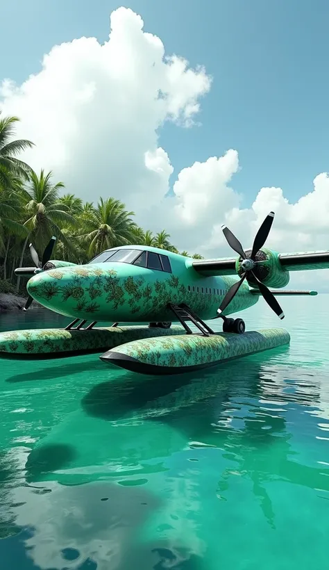 March: Amphibious Seaplane
"An ultra-realistic amphibious seaplane designed for exploration. Painted in emerald green and turquoise with nature-inspired patterns, the seaplane glides on crystal-clear waters surrounded by lush tropical vegetation. The craft...