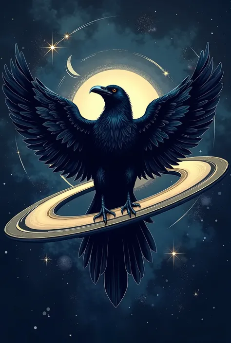 I want a raven logo that has to do with Saturn and the stars of space 