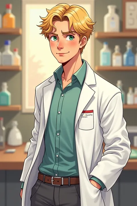 fan art style drawing of blonde male average looking neuroscientist 