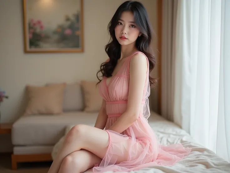 gorgeous asian woman in a sheer pink dress posing for a picture, saggy boob, sexy transparent dress, sexy girl, japanese goddess, gorgeous chinese model, beautiful asian girl, beautiful asian woman, asian girl, taransparent fancy outfit, sexy hot body,  hu...