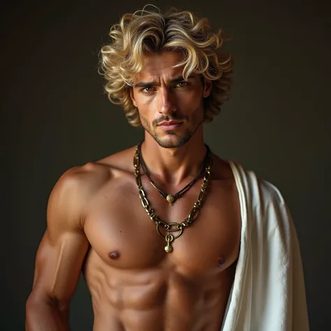  Hot greek god, seducting, brown eyes, curly short hair, curls  blonde, Hermes, twink, necklace, athletic, sexy, mature, nice, gorgeous, imposant, adult and mature, young , imposing, seducting, charming, antic, in olympus, god outfit