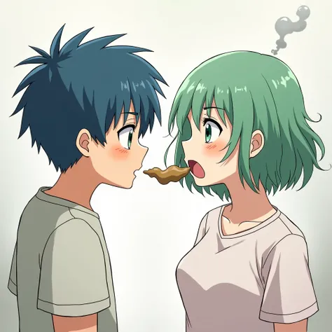 The blue-haired boy sticks his butt out to the face of a girl with green hair and green eyes, and changes her farts to express her farts and smoke well.
It also expresses a womans distressed expression well 
In particular, the scene where the butt hits tha...