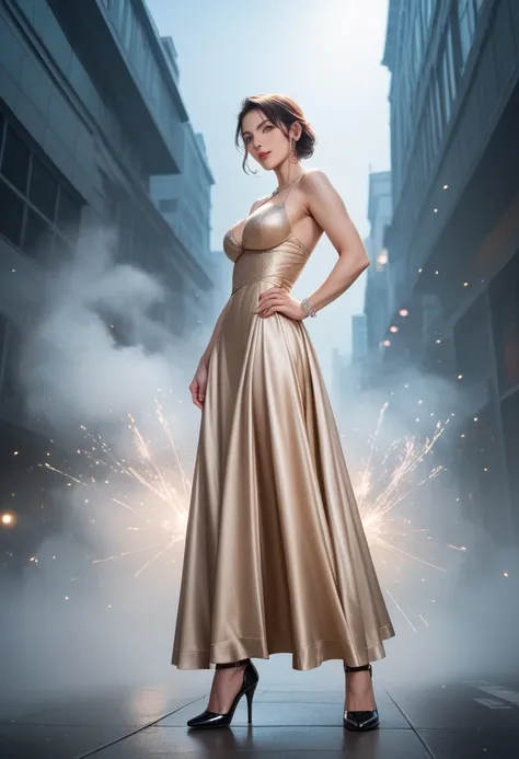 score_9, score_8_up, score_7_up, 16k, Masterpiece, Exquisite, Highly Detailed, Highly Detailed, Exquisitely Detailed, Top Quality, 32k, Evening Dress, From Below, Incredibly Absurd, Photorealistic, Realistic, Beautiful Woman Bust up, fog, colorful light pa...