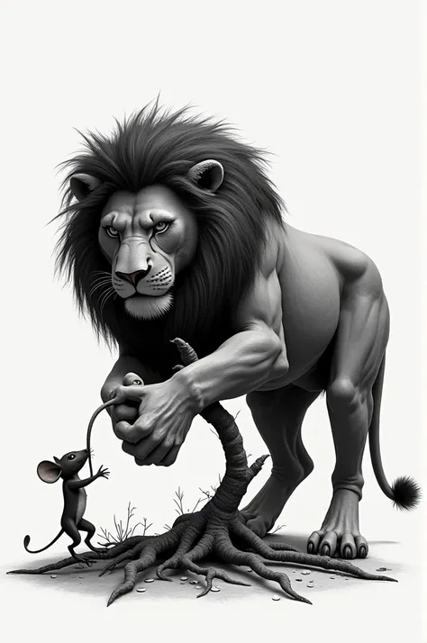 The lion holds the mouse in its branches black and white held once 