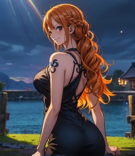 (masterpiece, top quality, 4K, 8k,   high definition  , 最高masterpiece:1.2),  super detailed, ( realistic , photo realistic , photo- realistic :1.37),   Maintaining Anime Style  ,  Nami in One Piece,(( 1 girl )), pale orange hair hidden in thick grass ,Beau...