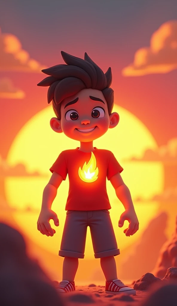 3D pixer cartoon pakistan
  A young  standing confidently in front of a sunset, with a metaphorical flame glowing in their chest, symbolizing hope and determination.