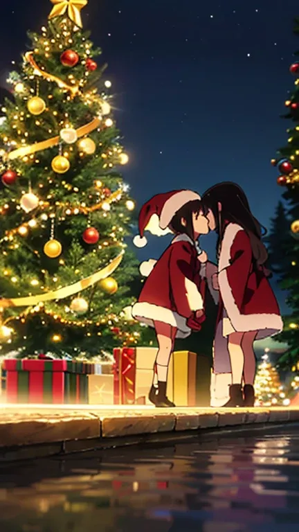  two girls、キスをしている two girls、night、 Christmasのイルミネーション、Sendai Pageant of Light 、(( Christmas))、大きな Christmasツリー