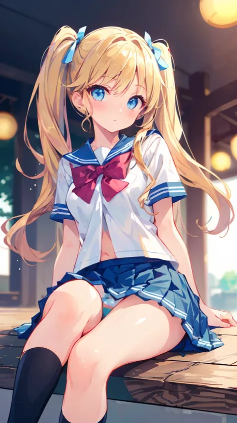   masterpiece on penis ,  beautiful detailed eyes,
Amazing 4K Artwork ,
 1 girl,
 blonde hair ,  twin tails,
 blue eyes,
(日本のHigh School Uniform,   Pleated Mini Skirt :1.3), (High School Uniform:1.2),
 super realistic, ( photorealistic:1.3),  RAW photo,  P...