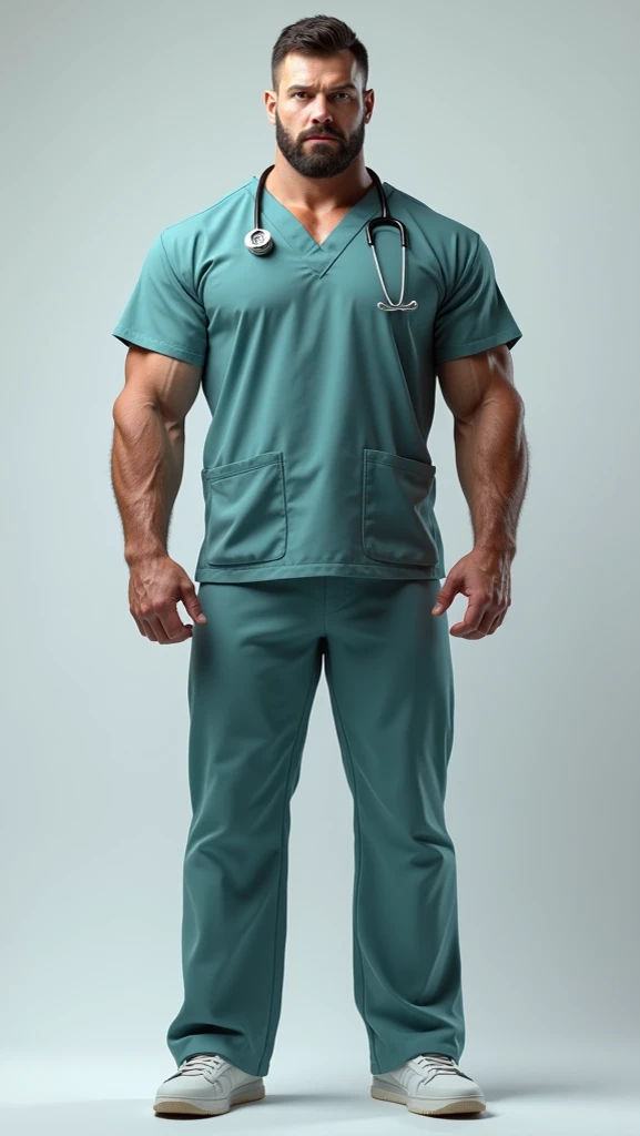 the face. he is doctor with scrubs. Not only his face but also his body is tall and muscular. 3D