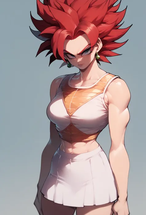 Super Saiyan Woman, white skirt, Alone,  red hair , (( medium breasts)) 