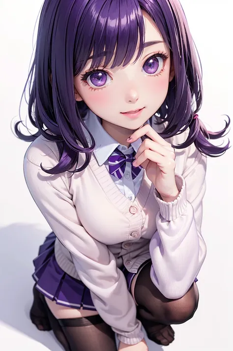  Best Quality , high definition ,8k, (a pure white background), (no details), (no scenery), (completely blank background),( masterpiece on penis:1.2), pretty girl,Big Breasts,( glossy purple hair:1.3),(short hair),bob cut,Beautiful purple eyes,break,winter...